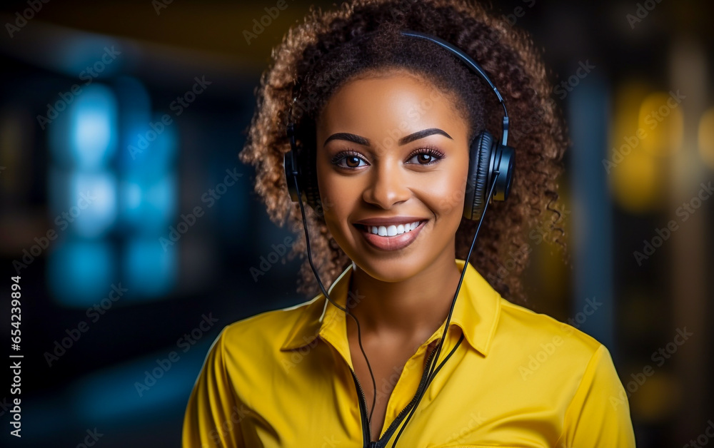 African american female call center operator talks to customer African american female call center operator talks to customer