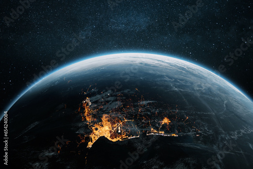 Obraz na plátne Beautiful night city of Istanbul with city lights from space