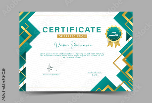Certificate template. Modern design diploma or gift certificate.green and gold. modern.  Vector illustration