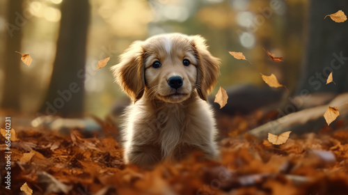 Fototapeta Naklejka Na Ścianę i Meble -  A happy and cute dog as it raced through the streets