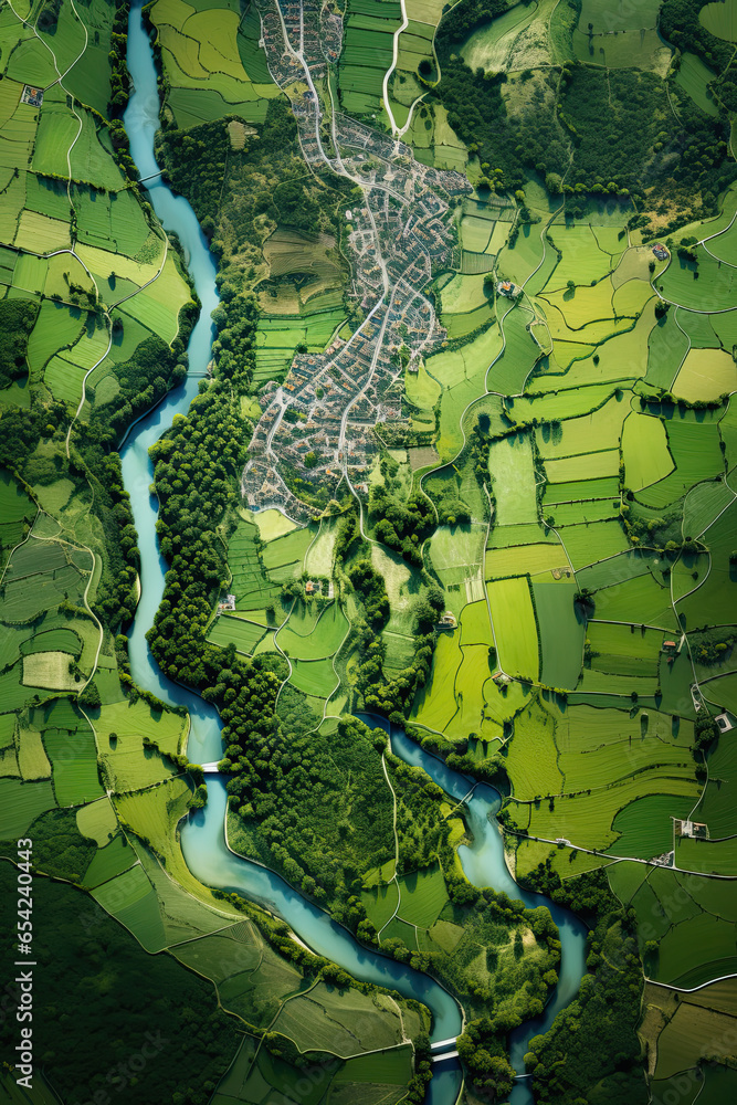 Fototapeta premium top-down bird’s view map of a field