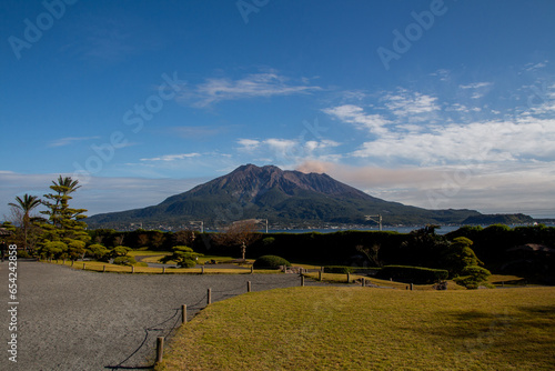 View of Active Volcano Sakurajima from Kagoshima Mainland, mountain in Japan