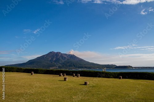 View of Active Volcano Sakurajima from Kagoshima Mainland, mountain in Japan