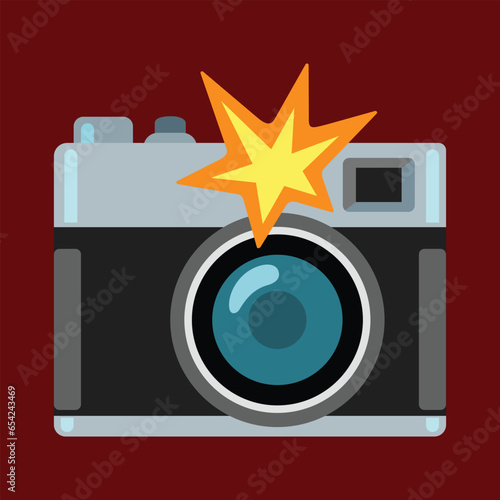 Camera with Flash Vector icon design. Isolated Camera with a burst of Light sign design.