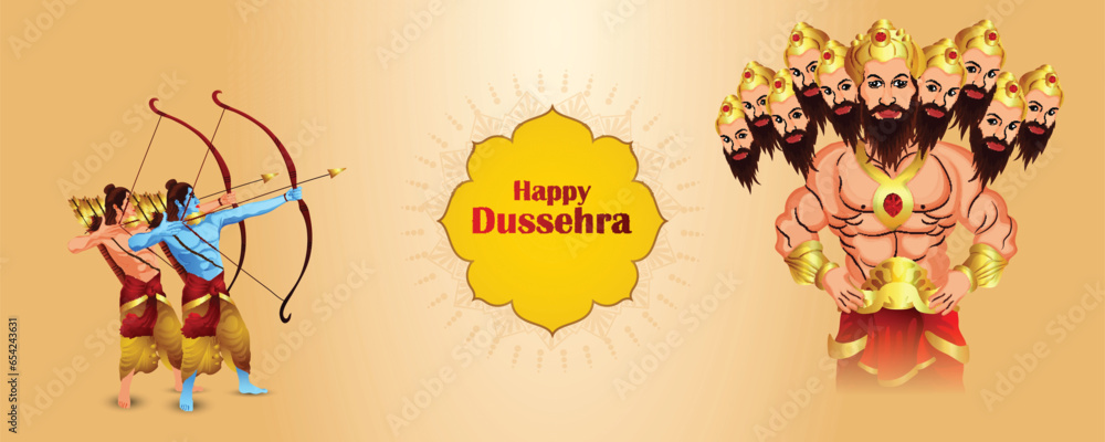 Fototapeta premium Traditional indian festival happy dussehra with vector illustration