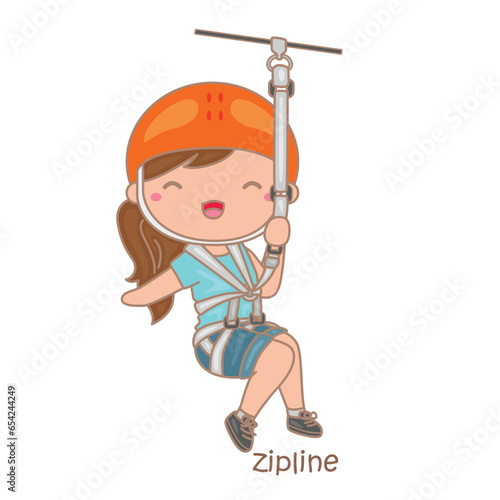 Alphabet Z For Zipline Vocabulary School Lesson Cartoon Illustration Vector Clipart Sticker