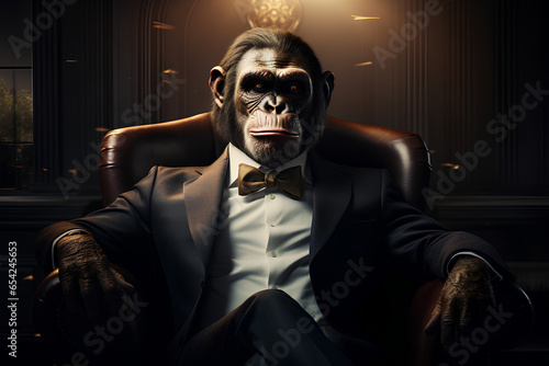 Ape in a suit, mafia boss vibes, mafia ape, cigar, bowtie, AI-Generated