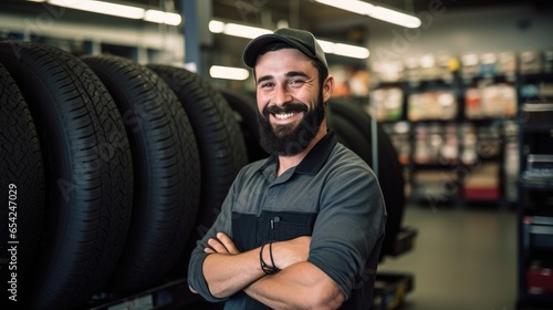Employee working at a tyre store