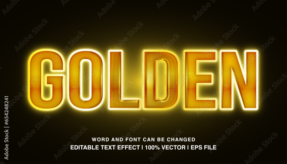 Golden editable text effect template, 3d neon light glossy style typeface, premium vector
