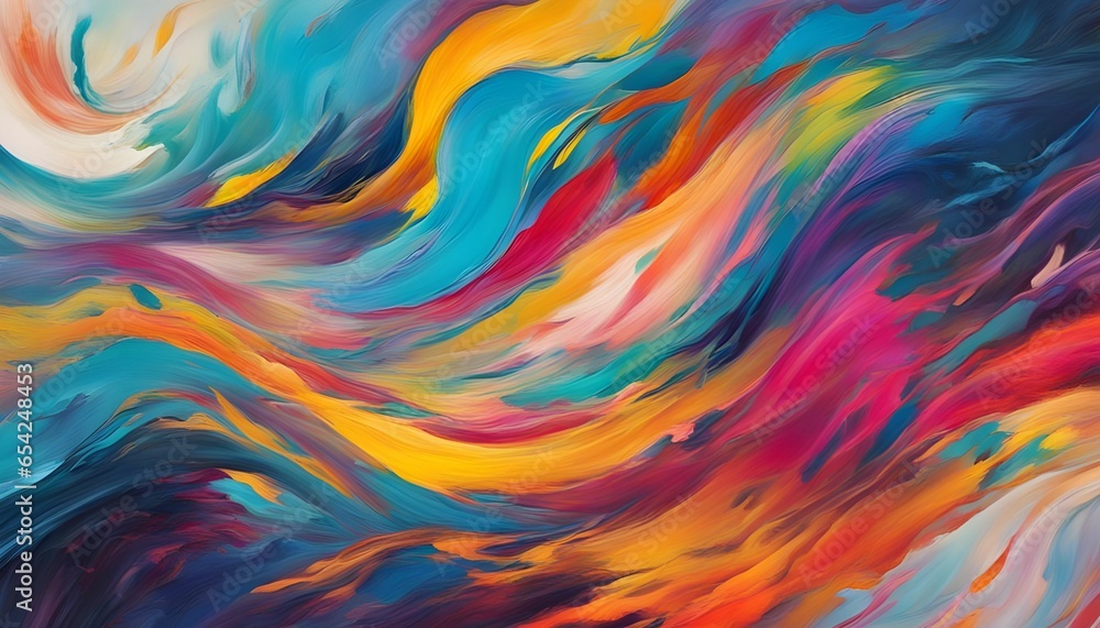 abstract colorful background with waves, watercolor art generated with AI - obrazy, fototapety, plakaty 