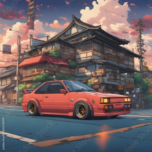 A JDM car with vintage and retro style classic JDM cars with Japanese culture generative Ai photo