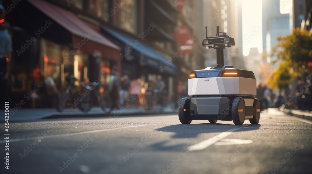 Autonomous delivery robot driverless on street