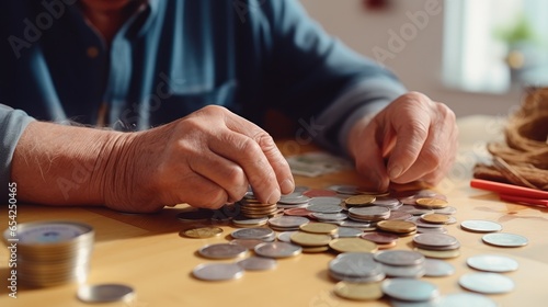 Elderly man counting euros at home
