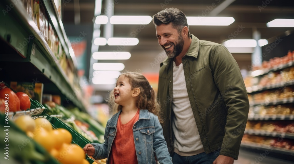 Fototapeta premium Father and daughter shopping in a grocery store