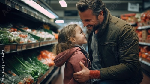 Father and daughter shopping in a grocery store