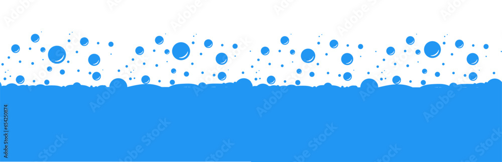 Bubbles soda horizontal seamless pattern. Сarbonated blue water texture