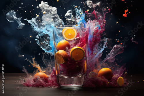 Fresh fruit juice splashing from glass