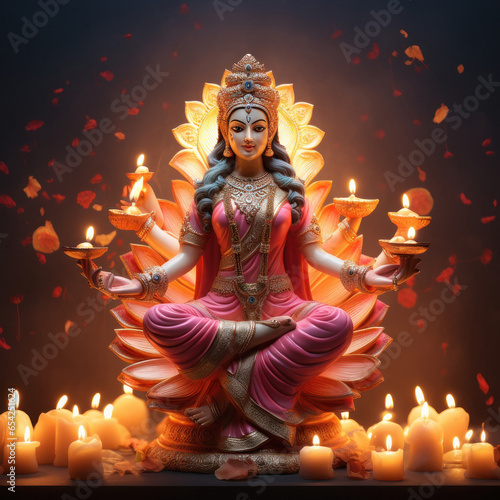 Fotografia Beautiful and colorful decorative goddess laxmi sculpture.