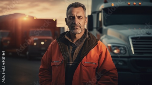 Portrait of professional driver and truck in the background © Fly Frames