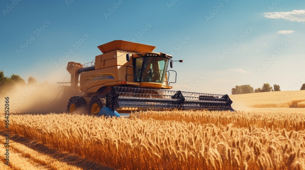 Fototapeta premium Combine harvesting wheat