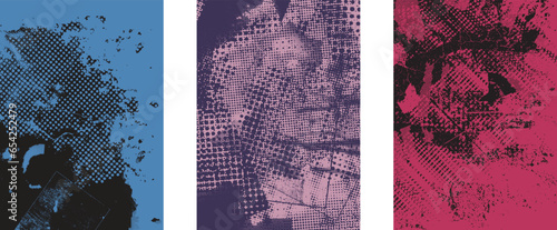 Glitch distorted grungy isolated layers . Design element for brochure, social media, posters, flyers. Overlay texture.Textured banner with Distress effect .Vector halftone dots . Screen print texture © miloje
