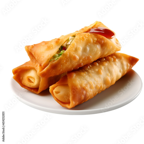 Single Egg Roll Isolated on Transparent or White Background