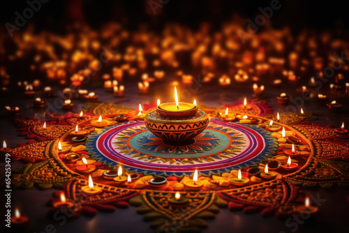 Traditional Burning oil lamp or diya. diwali festival concept. photo