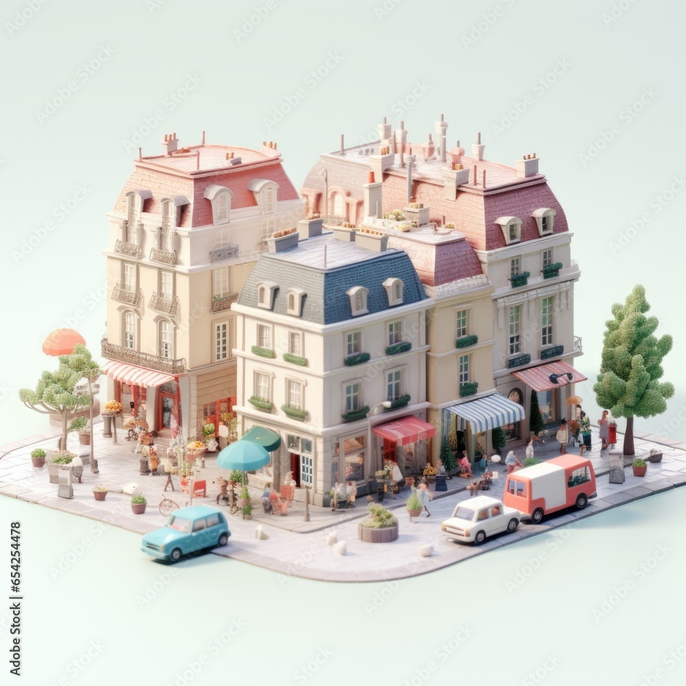 Bustling Parisian Street 3d illustration