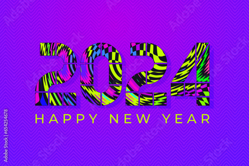 2024 new year card. Trippy strip psychedelic pattern.