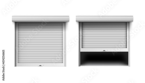 Realistic roller shutter garage doors opening and closing, showcasing the functionality, along with a set of warehouse roller doors.