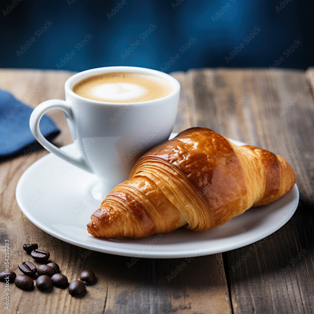 Cup of coffee and croissants for breakfast Cup of coffee and croissants for breakfast