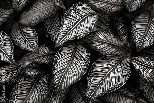 Monochrome Leaves Nature Background, Closeup Leaves Texture, Tropical Leaves.