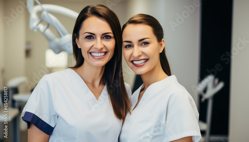 A photo Young female dentist with smiling female patient