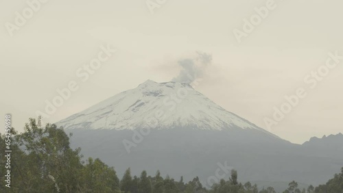 Timelapse View of Cotopaxi Active Volcano in Ecuador, Steam Out of Summit Crater of The Mountain photo