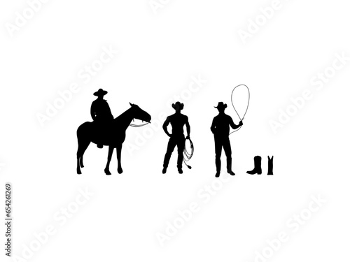 Cowboy riding horse. Silhouette of a cowboy. Set of cowboy vector design and illustration.