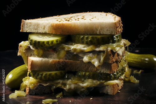 layered pickle sandwich isolated on black background