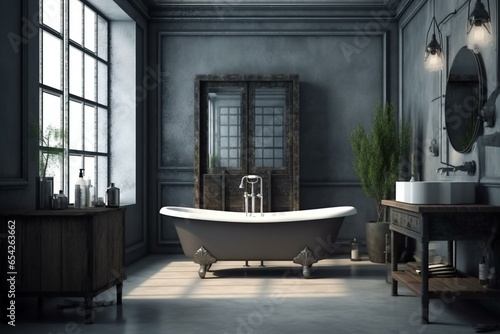 Background of industrial interior design with a stylish bathroom. Generative AI