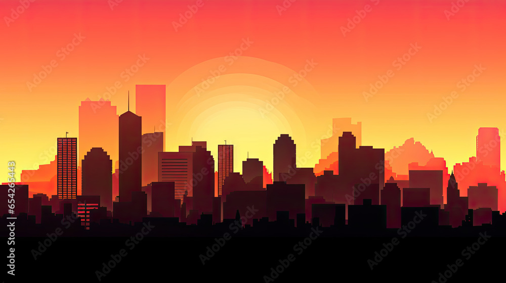 city skyline at sunset banner with copy space
