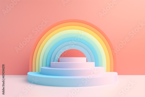 3d pastel cute rainbow podium. AI generated