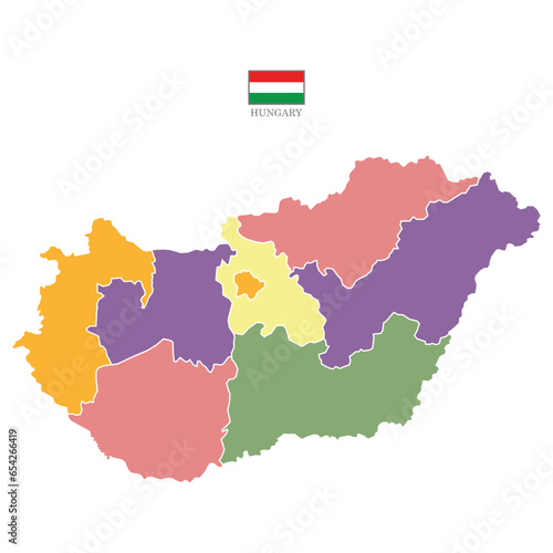 Silhouette and colored Hungary map