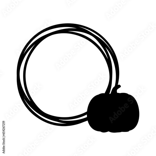 Logo con marco circular con líneas con silueta de calabaza para su uso en invitaciones y tarjetas para el día de acción de gracias