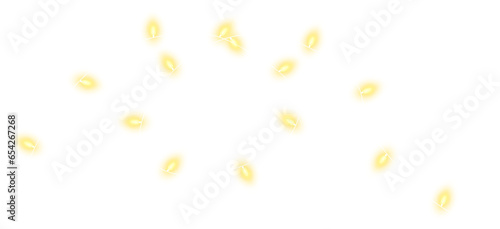 Yellow christmas glowing garland. Christmas lights. Colorful Christmas garland. The light bulbs on the wires are insulated. PNG.