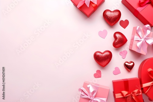 Valentine's Day themed banner with copy space for text, presents and hearts  © Mockup Lab