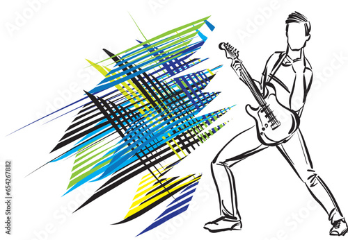 rocker man 2 brush color music career profession work doodle design drawing vector illustration