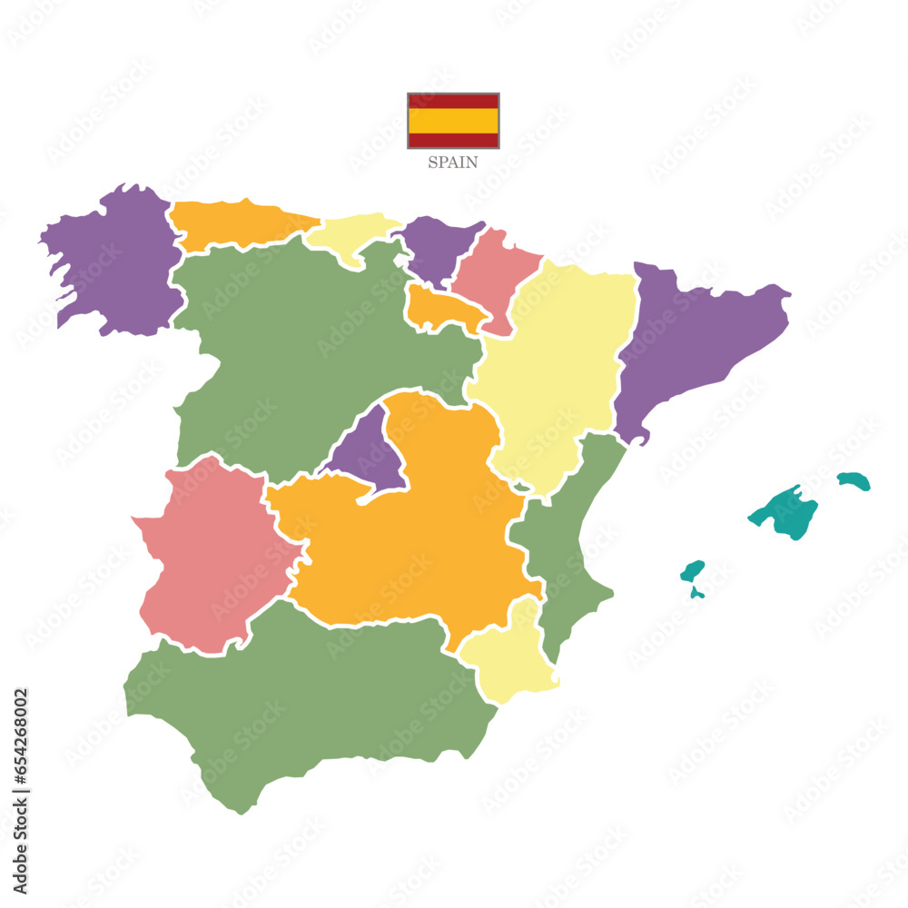 Silhouette and colored Spain map