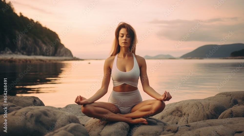 Serene Seashore Yoga: A Caucasian Woman's Journey to Inner Peace and Wellness