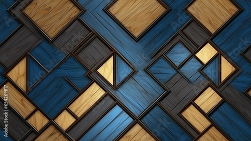 abstract geometric seamless pattern in wooden and blue tones.