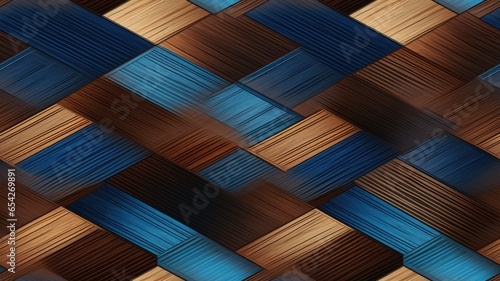 abstract geometric seamless pattern in wooden and blue tones.