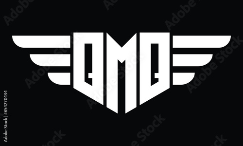 QMQ three letter logo, creative wings shape logo design vector template. letter mark, word mark, monogram symbol on black & white.