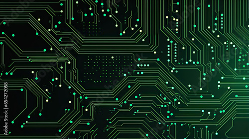electronic board electrical technology hardware circuit line pattern on plain green background created with Generative AI Technology